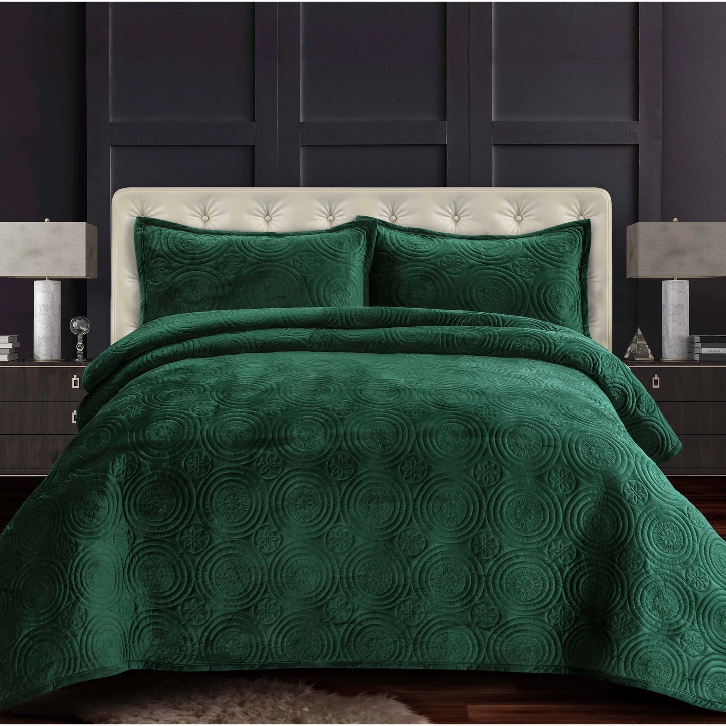 Capri Medallion Velvet Oversized Solid Quilt Set