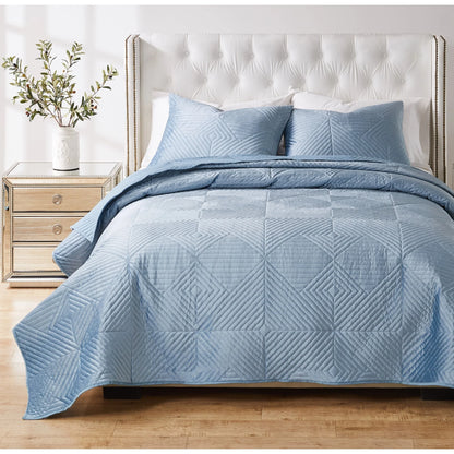 Riviera Velvet Finely Stitched Modern Quilt and Pillow Sham Set