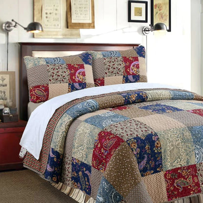 Cozy Line Hyler Patchwork Cotton 3 Piece Reversible Quilt Bedding Set