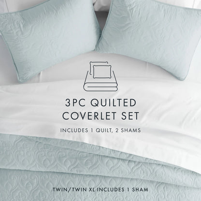 Soft Essentials Premium Ultra Soft Damask Pattern Quilted Coverlet Set