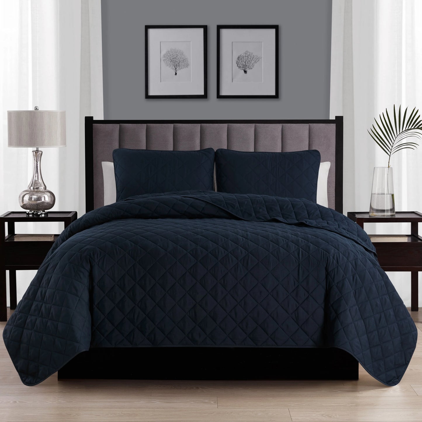 Modern Ultra Soft Microfiber Traditional Diamond Quilting Coverlet Quilt Set