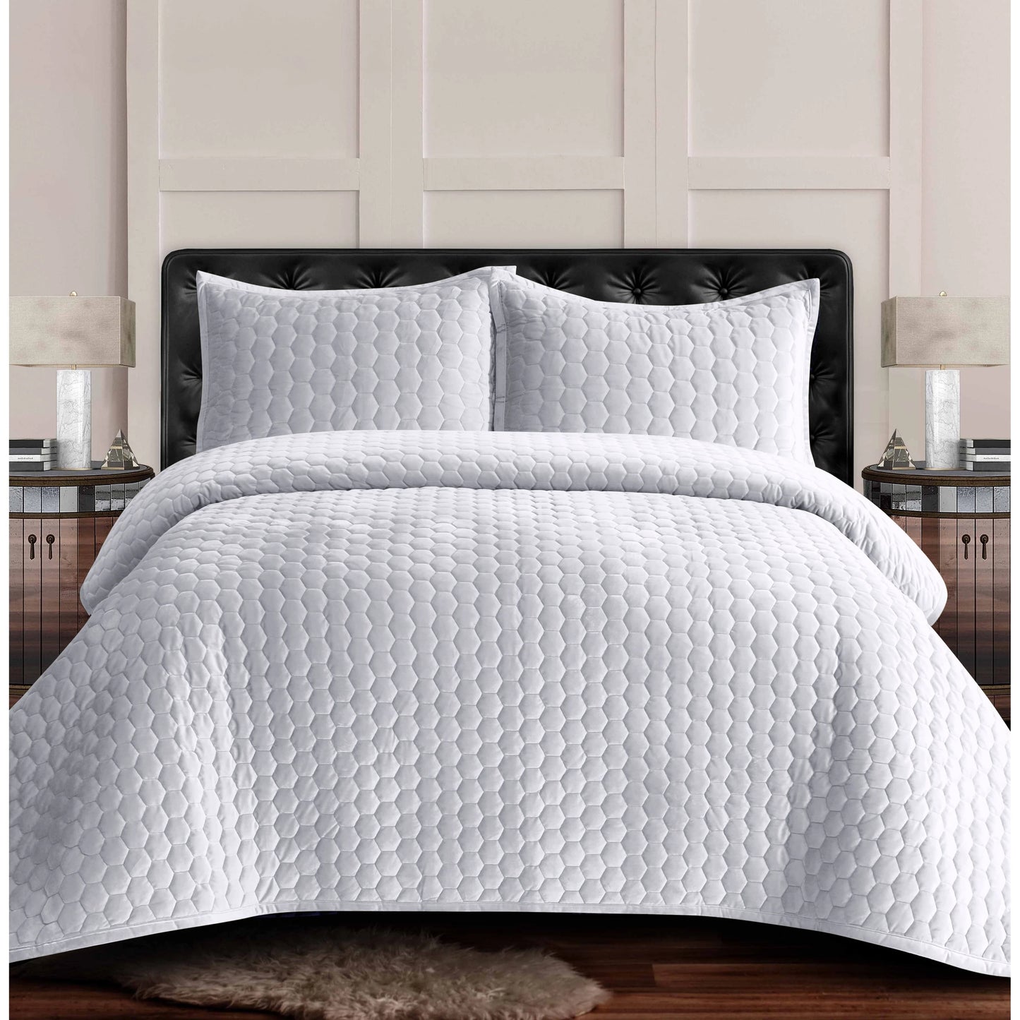 Lugano Honeycomb Velvet Oversized Solid Quilt Set