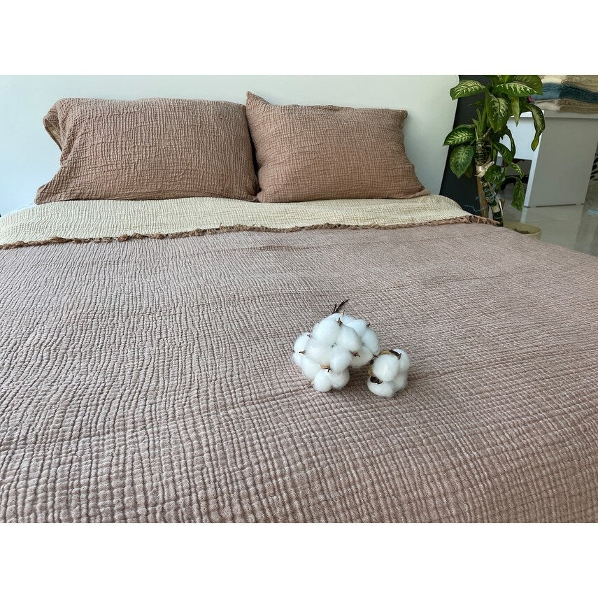 Muslin Blanket 4 Layers, Soft Bedspread, Turkish Cotton Muslin Bed Cover, Reversible Coverlet