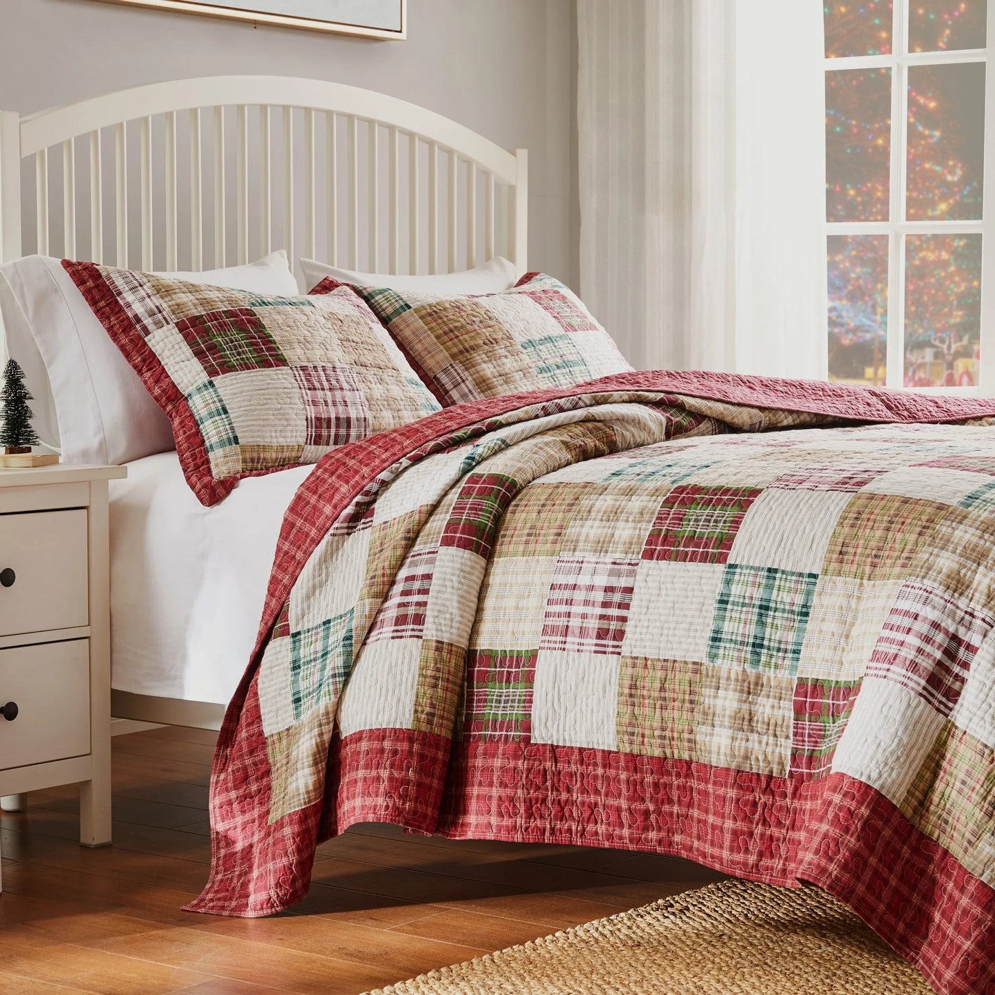 Greenland Home Oxford Quilted Bedspread Set, Traditional Plaid, Cotton