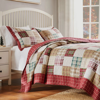 Greenland Home Oxford Quilted Bedspread Set, Traditional Plaid, Cotton