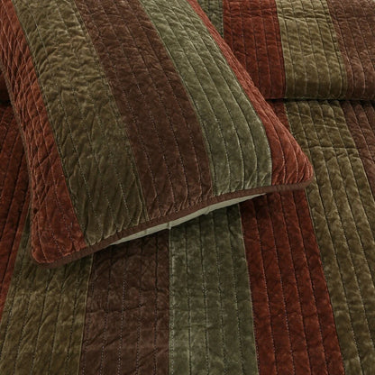 Cozy Line Rhett Brown Green Stripe Reversible Quilt Bedding Set