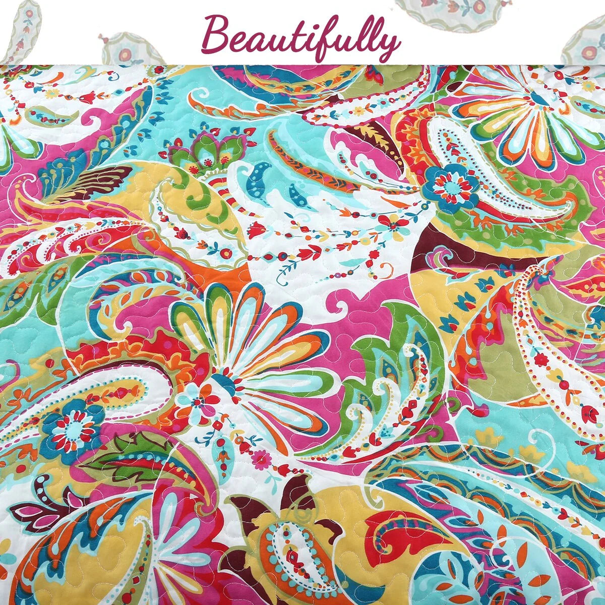 Flourish Colorful Floral Reversible 3-Piece Quilt Bedding Set