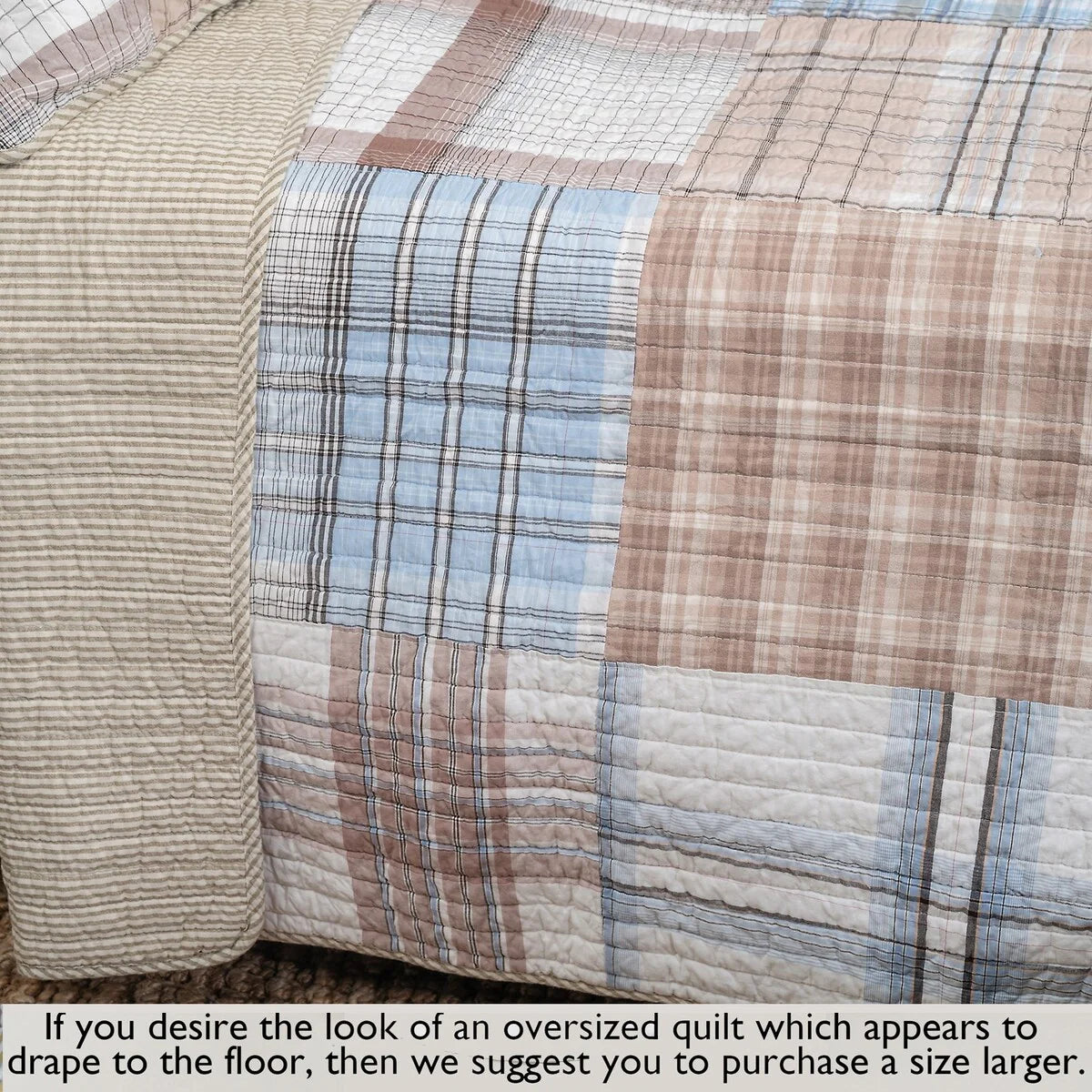 Cozy Line Hank Blue Patchwork 3-piece Reversible Cotton Quilt Bedding Set
