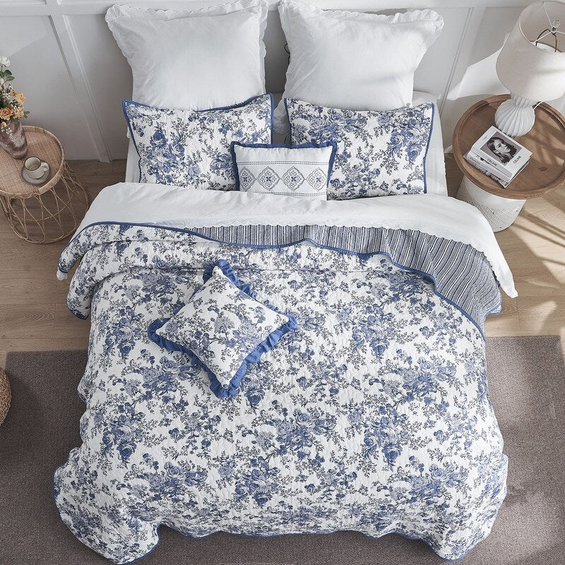Wonderful 5-Piece Cotton Quilt Set Floral Printed Bedding Set