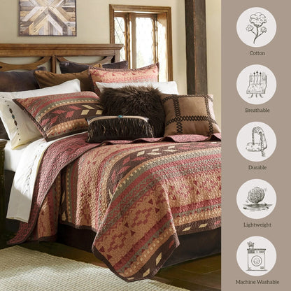 Paseo Road Broken Arrow Western Bedding Tribal Aztec 3 Piece Reversible Quilt Set