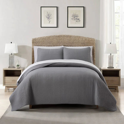 Nanshing Cassidy 7 Piece Solid Color Waffle Quilt Set