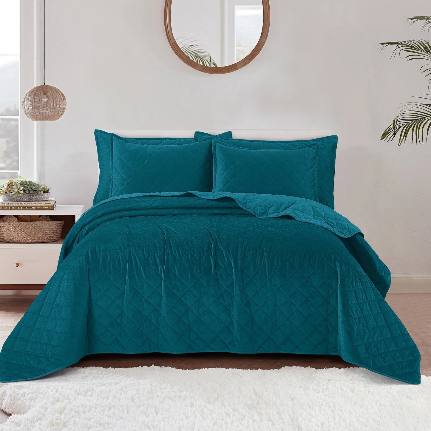Serenta Velvet Quilts 5 Piece Ultra Soft Floor Touching Bedspread Set