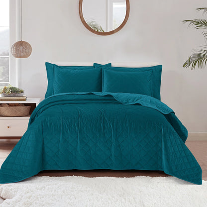 Serenta Velvet Quilts 5 Piece Ultra Soft Floor Touching Bedspread Set