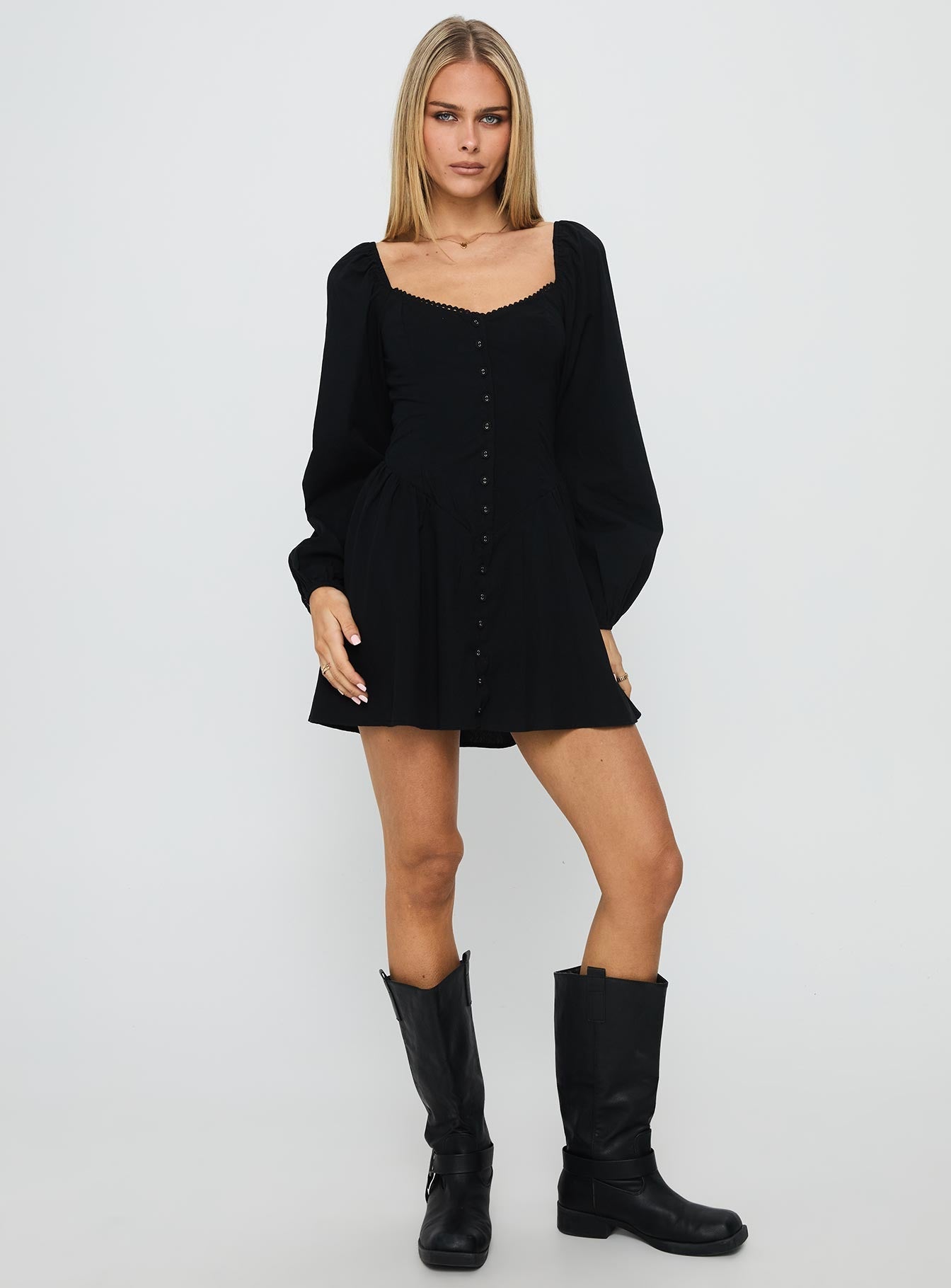 Toulouse Long Sleeve Mini Dress Black