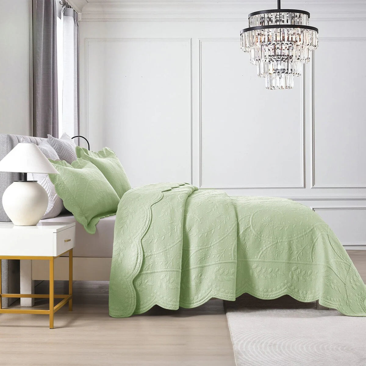 MarCielo 3-Piece Elegantly Embroidered 100% Cotton Oversized Quilt Bedspread Set TX