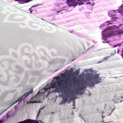 Levine Reversible Floral/ Damask 3-piece Quilt Set
