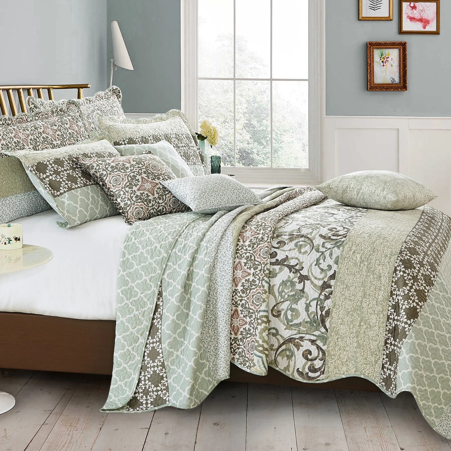 9-pc. Cal King Printed Striped Microfiber Blend Bed Coverlet Set