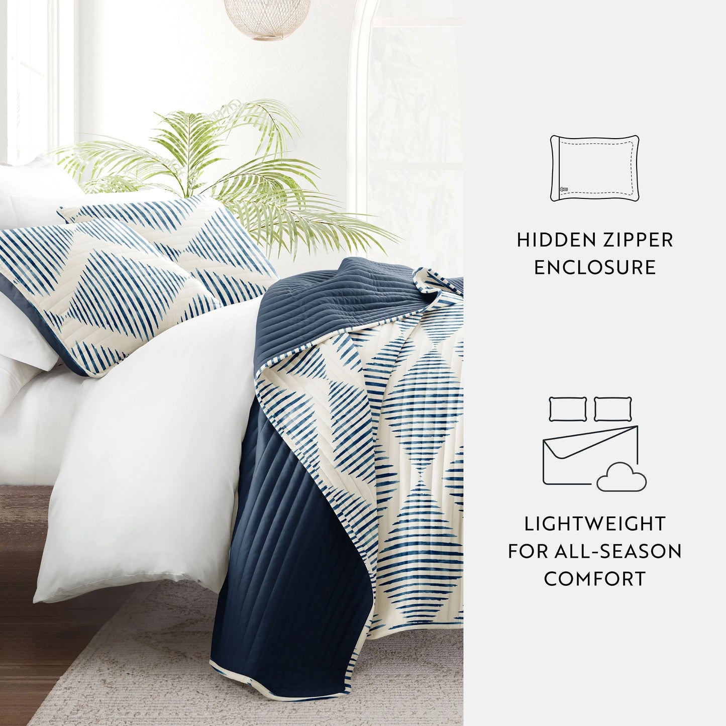 Becky Cameron All Season 3 Piece Distressed Diamond Reversible Quilt Set with Shams
