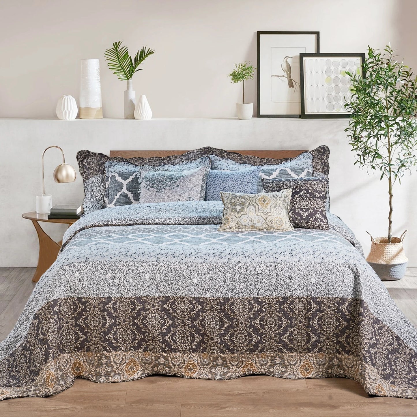 9-pc. Cal King Printed Striped Microfiber Blend Bed Coverlet Set