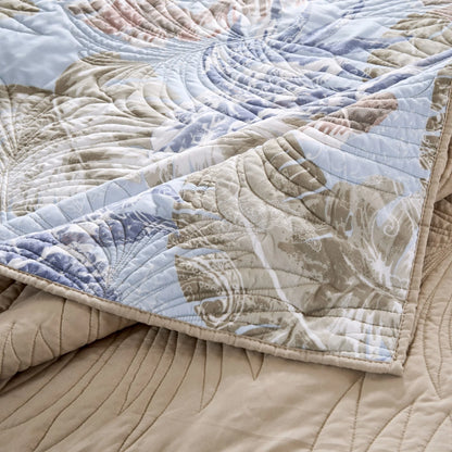 Greenland Home Fashions Tropics Finely Stitched Palm Leaf Reversible Quilt Set
