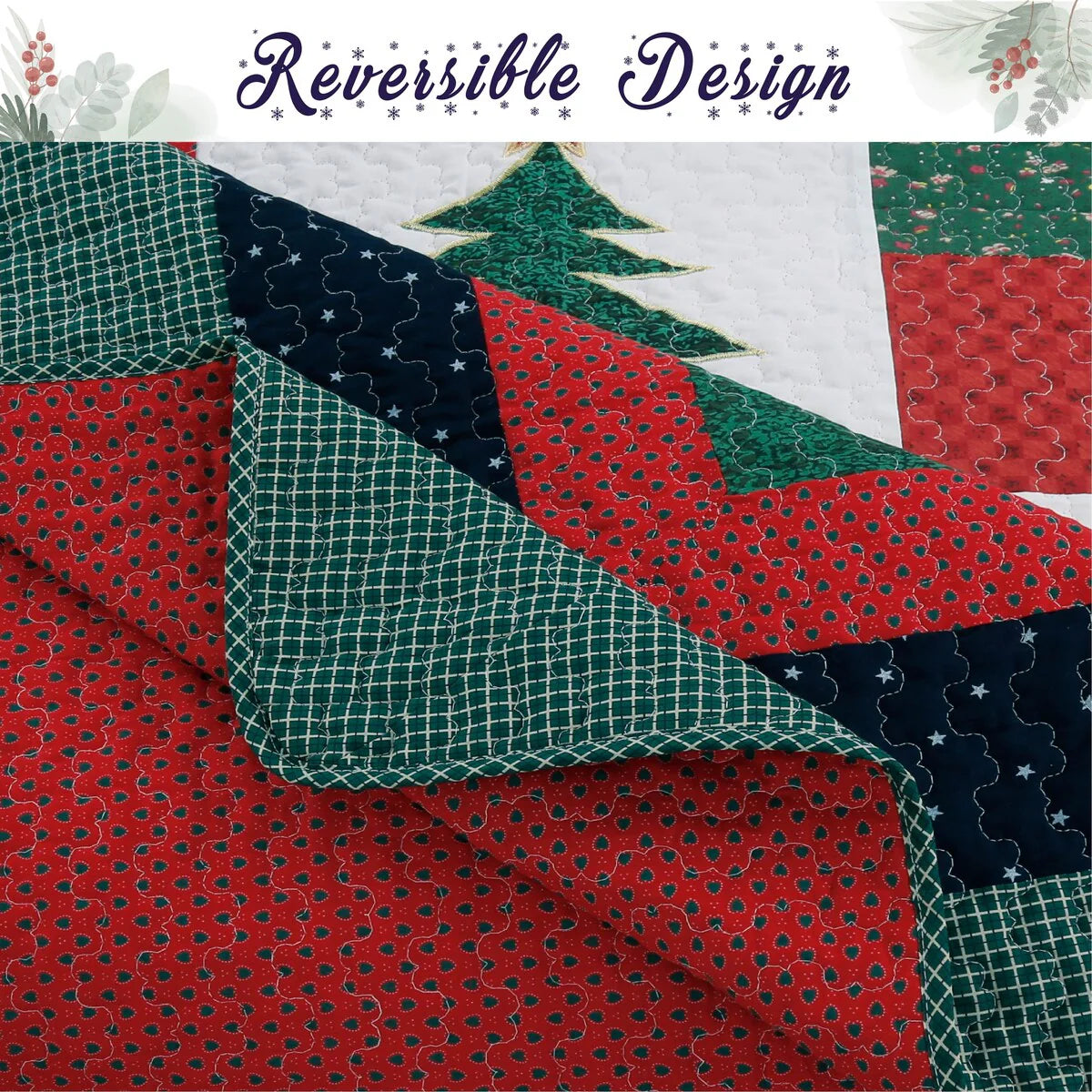 Cozy Line Merry Christmas Cotton Reversible Quilt Bedding Set
