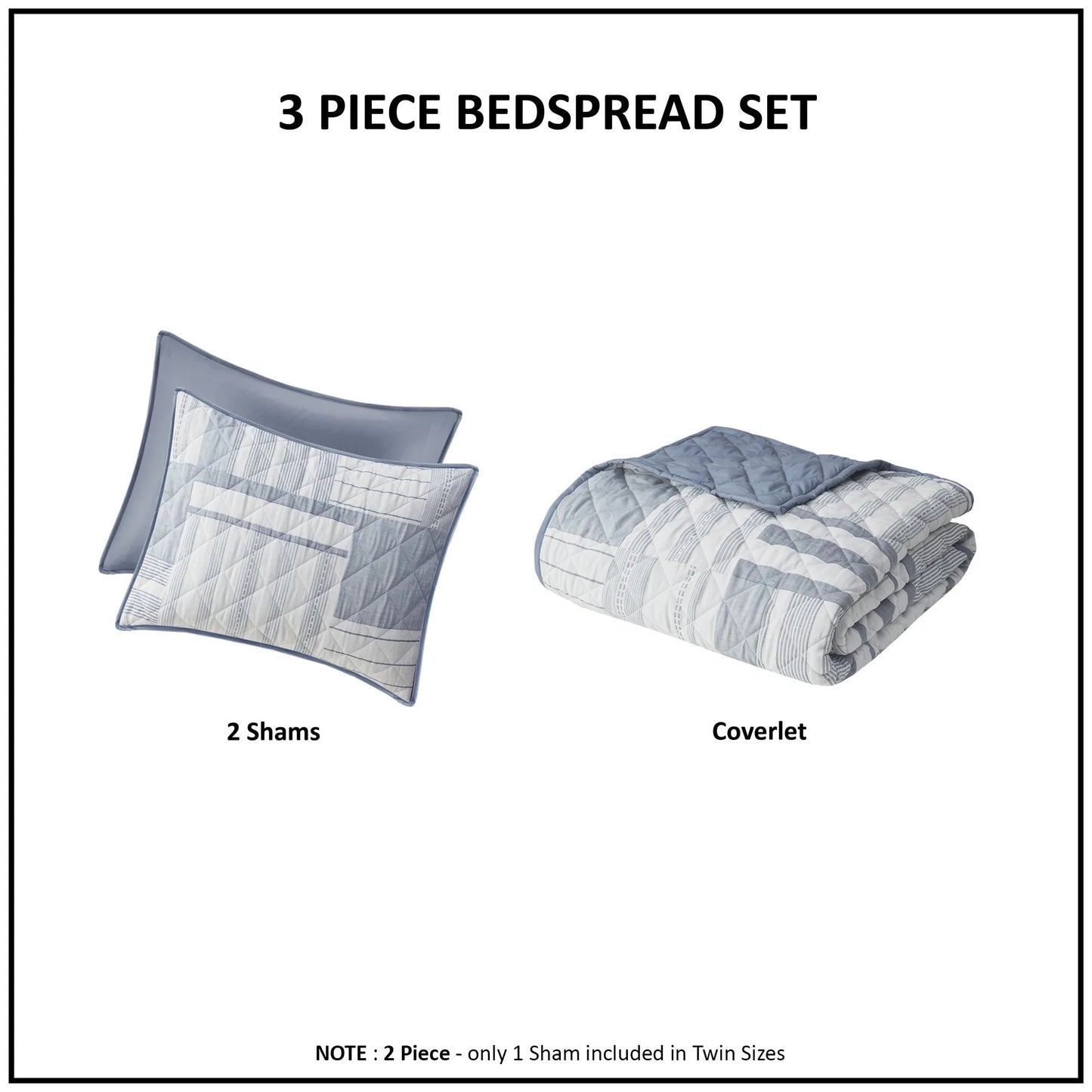 Madison Park Arden 3 Piece Jacquard Patchwork Quilt Set
