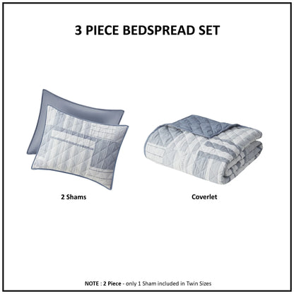Madison Park Arden 3 Piece Jacquard Patchwork Quilt Set