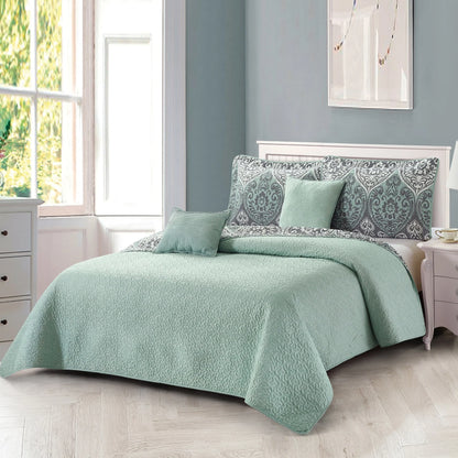 Home Soft Things 5 Piece Kingston Damask Printed Microfiber Quilts