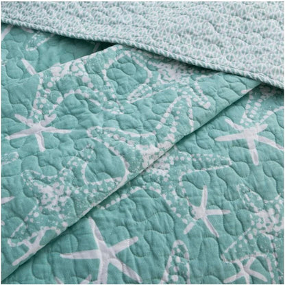 DESIGN STUDIO Starfish Blue Coastal Cotton Reversible Quilt Set