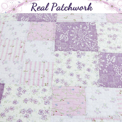 The Purple Floral Barn Quay Road Lilac Patchwork Cotton Reversible Quilt Bedding Set