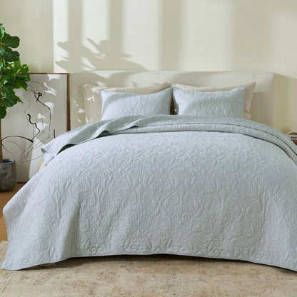 Patina Vie Maison 100% Cotton Stitched 3 Piece Quilt and Sham Set
