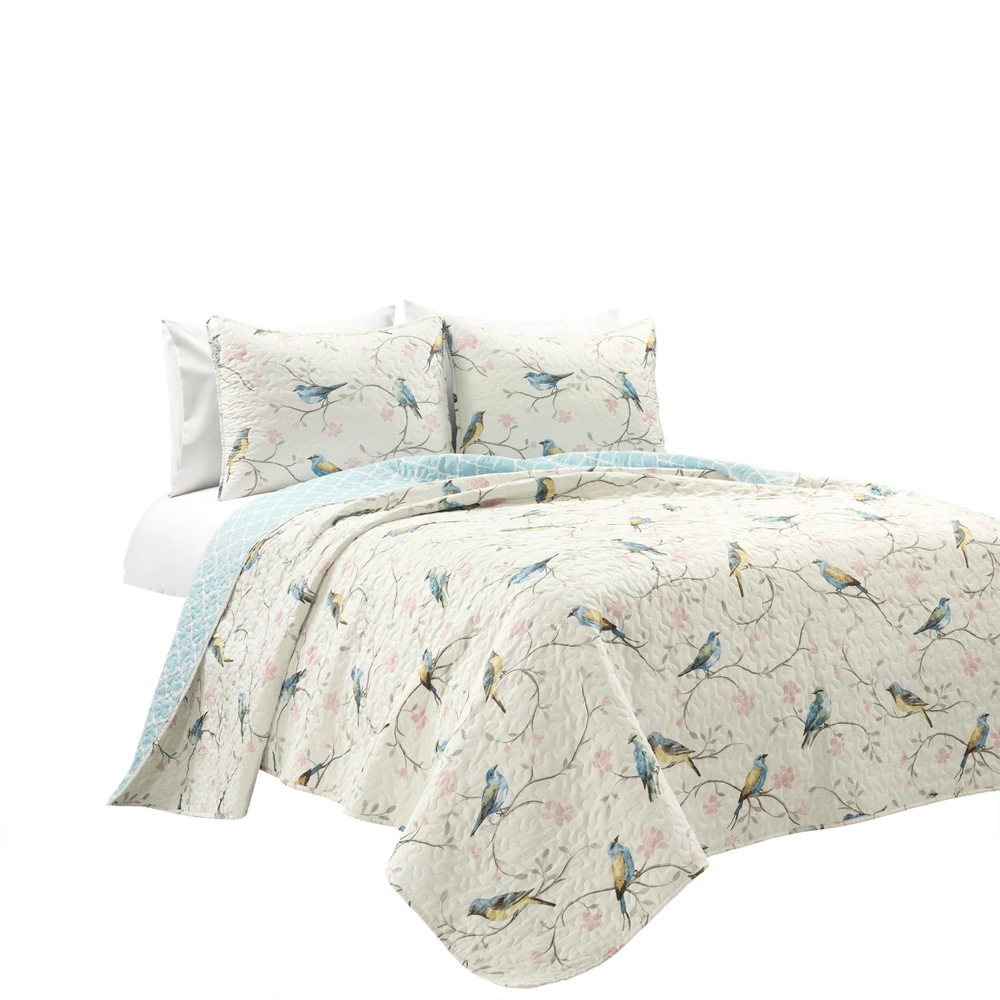 Lush Decor Botanical Bird And Flower Oversized Reversible Quilt Set