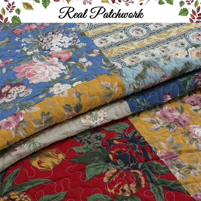 Porch & Den Arbordale Floral Patchwork Cotton 3-piece Reversible Quilt Bedding Set