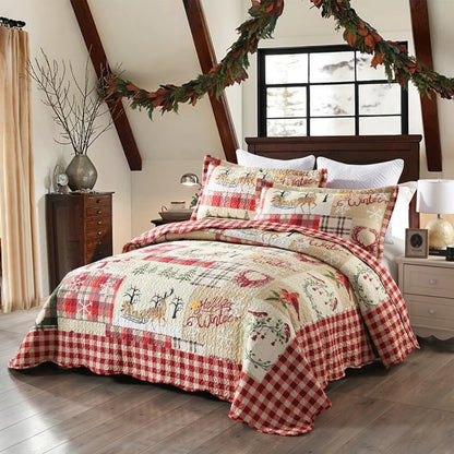 Plaid Patchwork Christmas Quilt Bedding Set