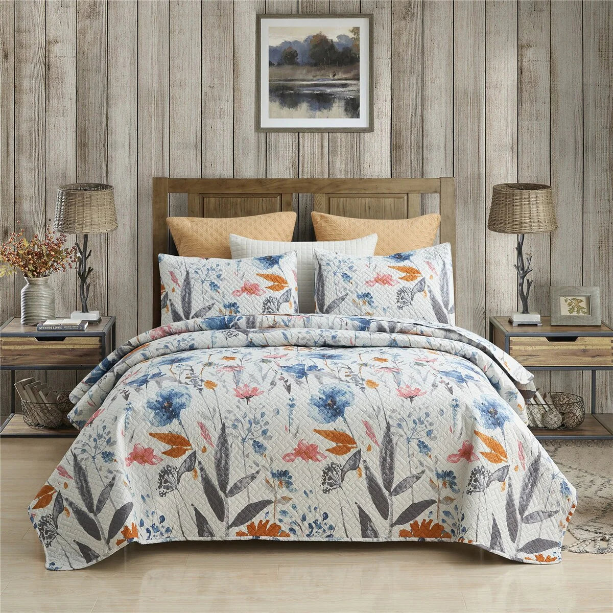 European Floral Quilt Set