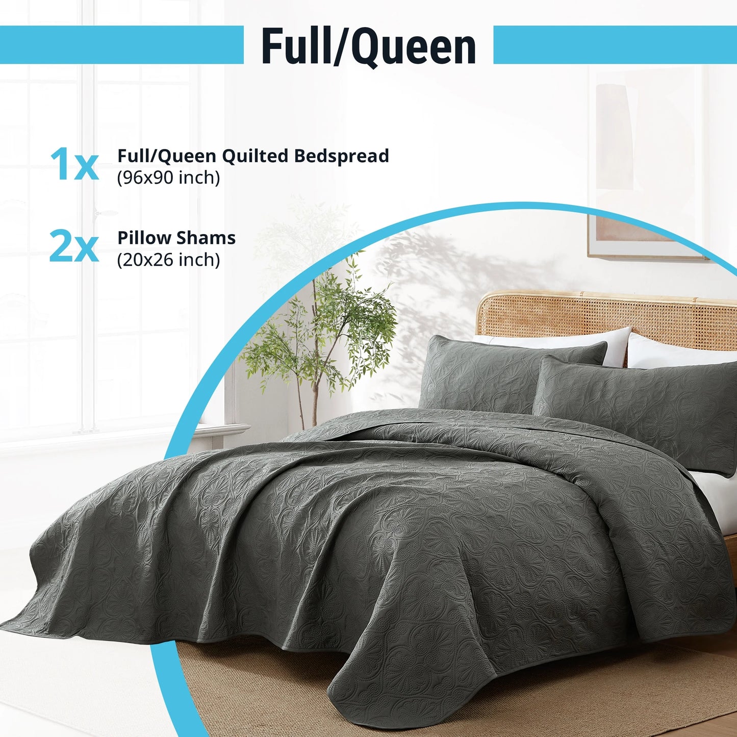 HLC.ME Benji - 3 Piece Size Quilt Set, Lightweight Bedspread Coverlet Set