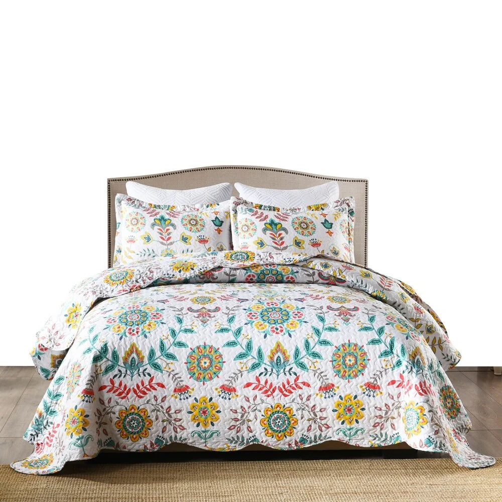 Boho Floral Lightweight Quilted Bedspread Set