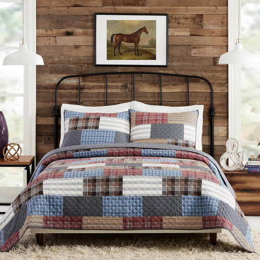 Cabin Patchwork Cotton 3-Piece Quilt Set