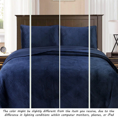 Cozy Line Soft Velvet Basket Weave Stripe Solid Poly Cotton Quilt Bedding Set