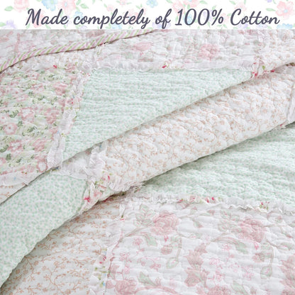 Cozy Line Rosa Floral Patchwork Reversible Cotton Quilt Bedding Set