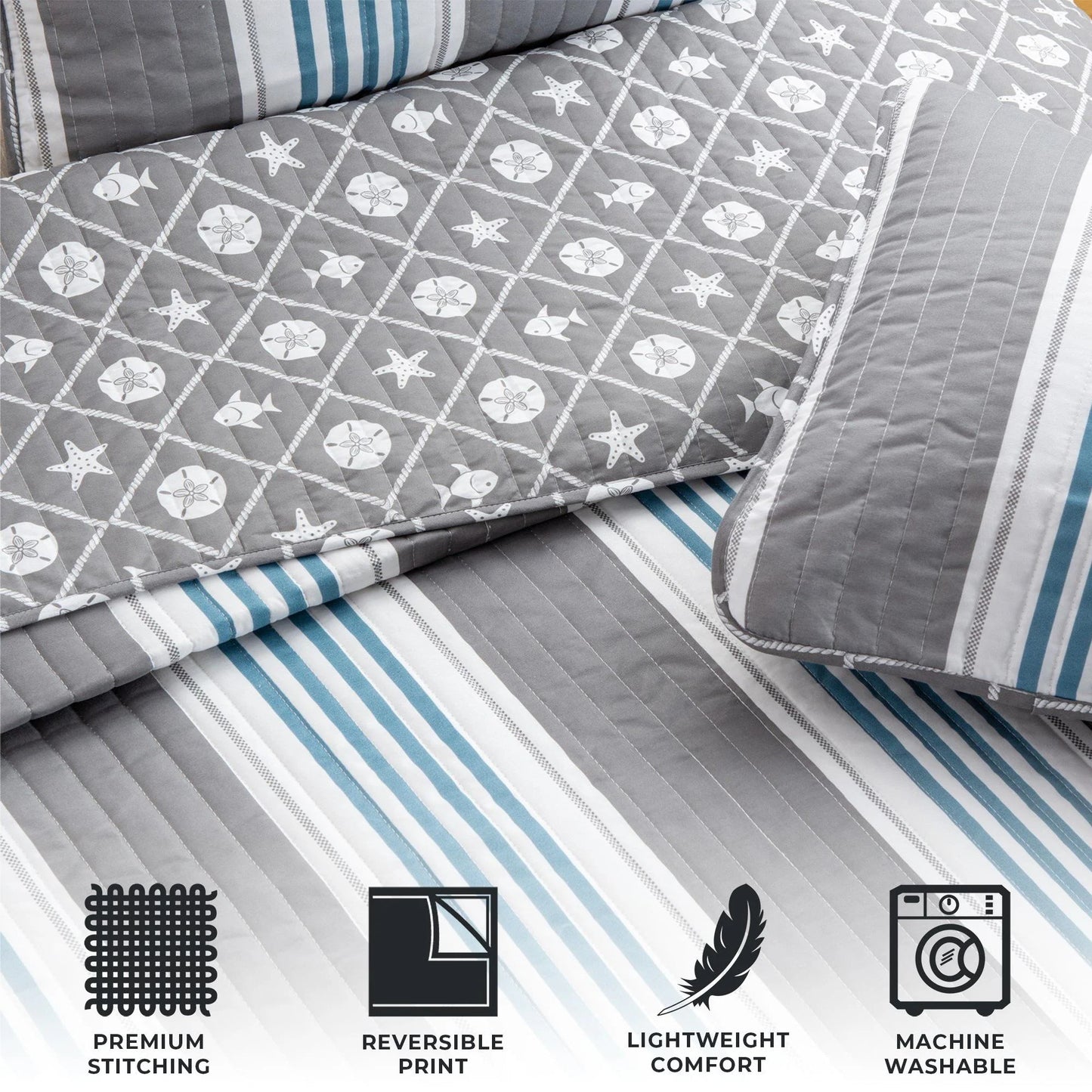 Linery & Co. Coastal Microfiber Quilt Set With Shams.
