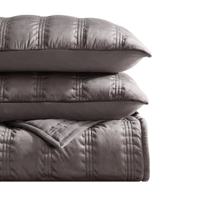 Vera Wang Velvet Linear Stitch Solid Quilt Set