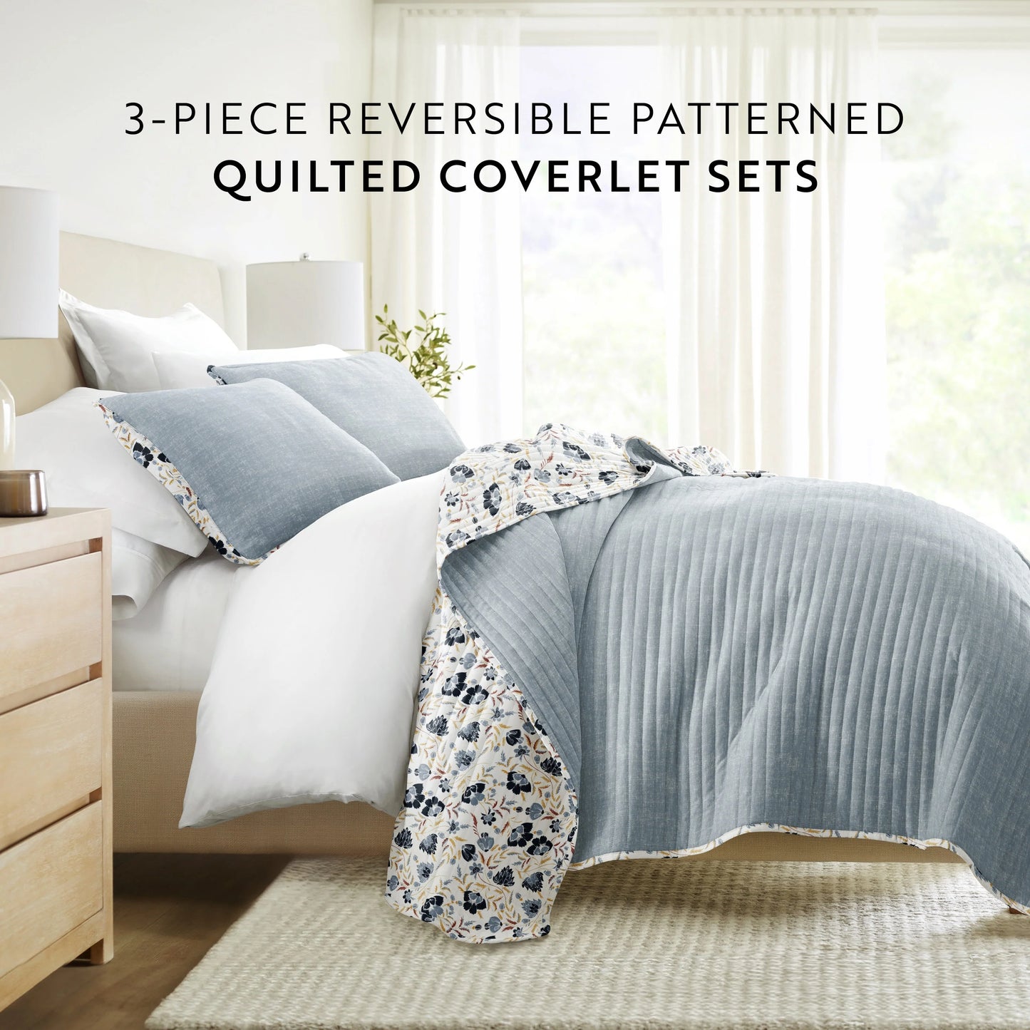 Becky Cameron All Season 3 Piece Floral Reversible Quilt Set