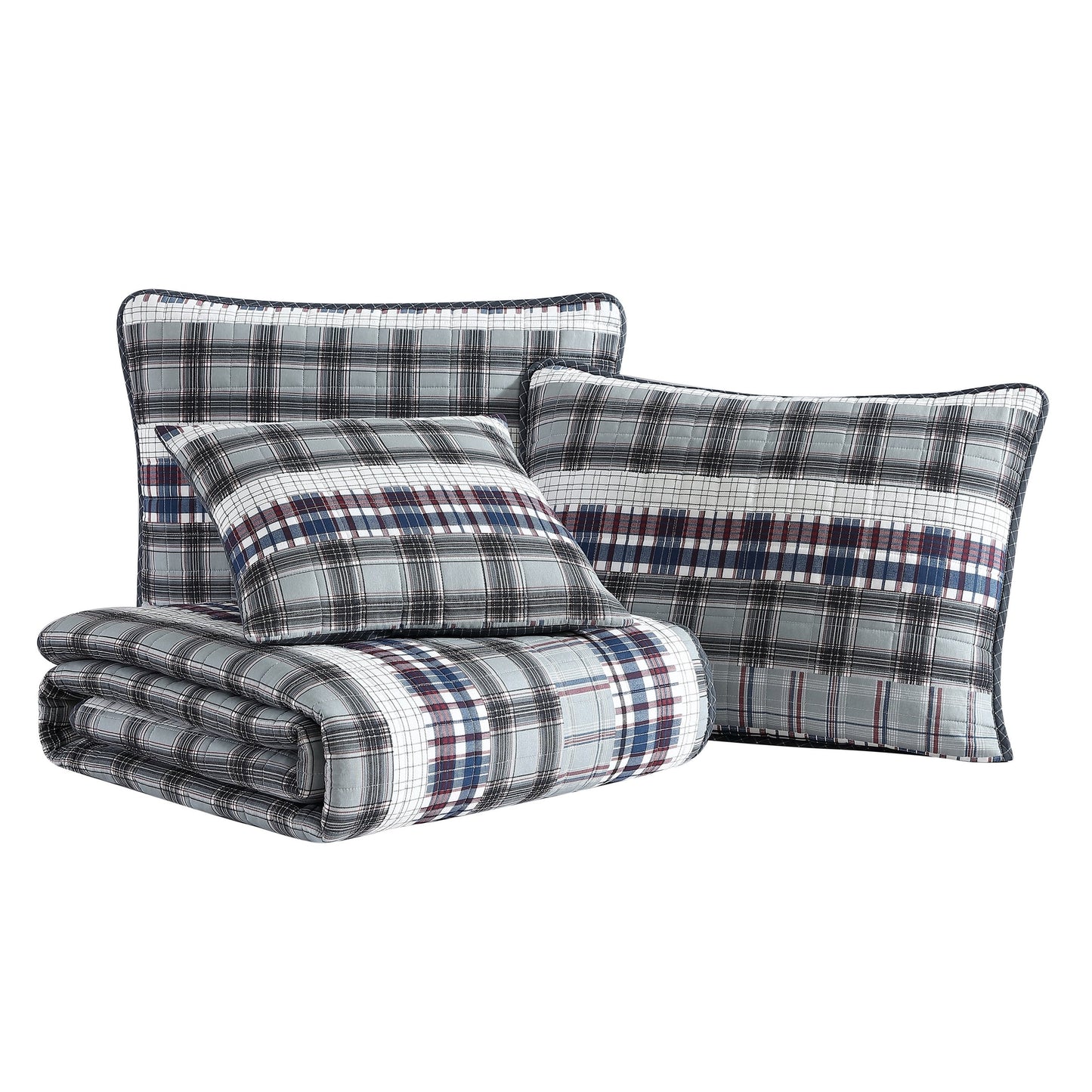 Nautica Marina Cove Grey Cotton Reversible Quilt Bonus Set