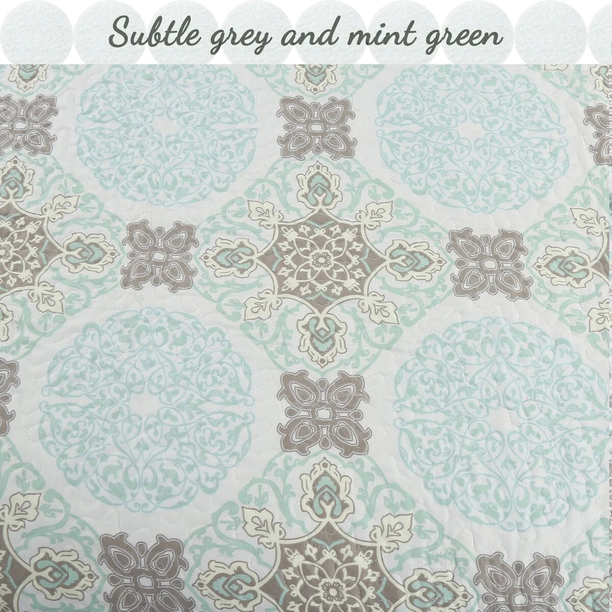 Cozy Line Light Green Aqua Damask Reversible Bedding Quilt Set