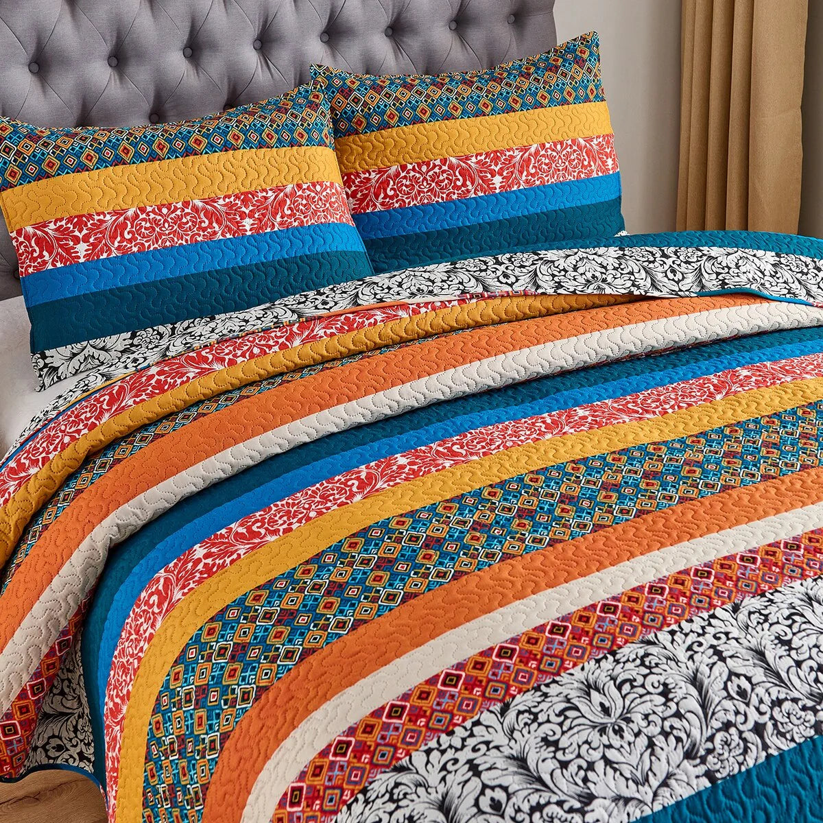 Vintage Rose Reversible Quilt Set, Bedspread, Coverlet
