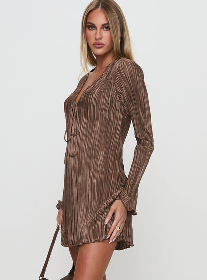 Malop Long Sleeve Mini Dress Chocolate