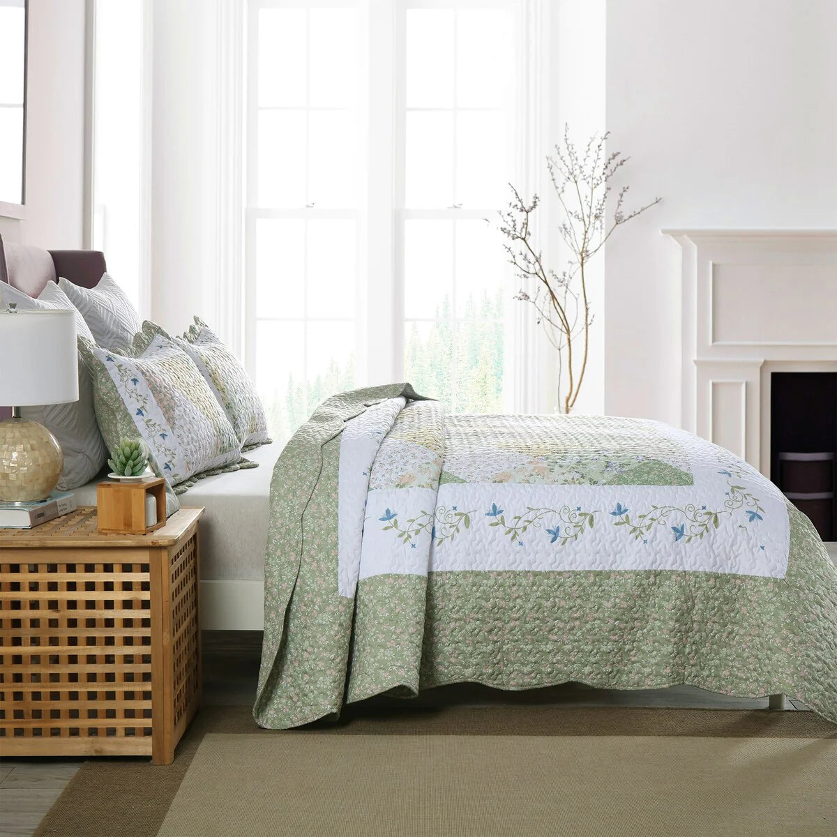 MarCielo 3 Piece Printed Quilt Set Lightweight Bedspread Set Lily