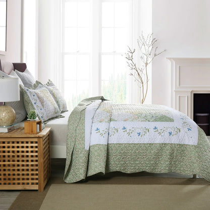 MarCielo 3 Piece Printed Quilt Set Lightweight Bedspread Set Lily