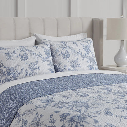 CEDAR COURT Chantilly Toile Floral All-Season Reversible Cotton Quilt Set